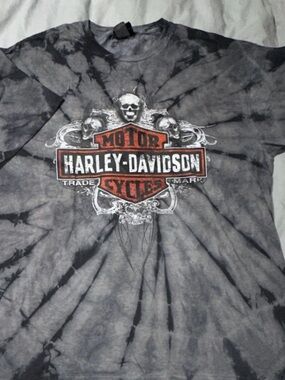 Harley-Davidson Gray Tie-Dye Skull & Bar Shield Logo Tee